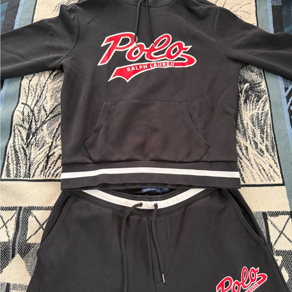 Polo Ralph Lauren Double Knit Cursive Script Logo Black/Red Hoodie & Joggers Set